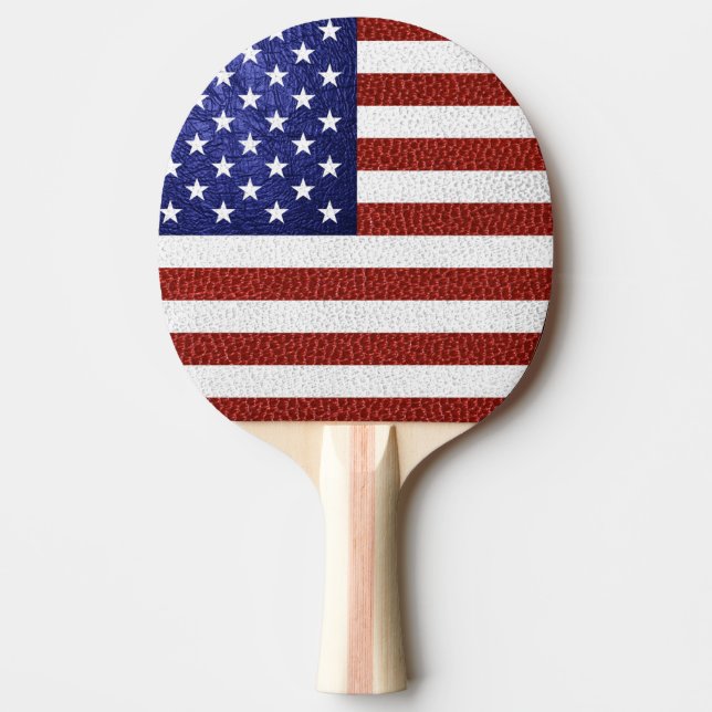 Faux Red White Blue Leather USA Flag Ping-Pong Paddle (Front)