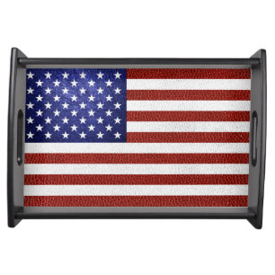 Faux Red White Blue Leather USA Flag Serving Tray