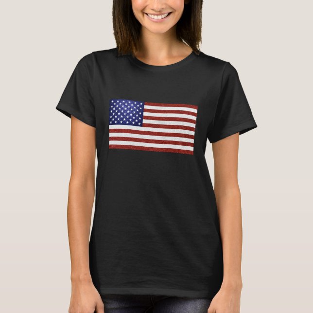 Faux Red White Blue Leather USA Flag T-Shirt (Front)