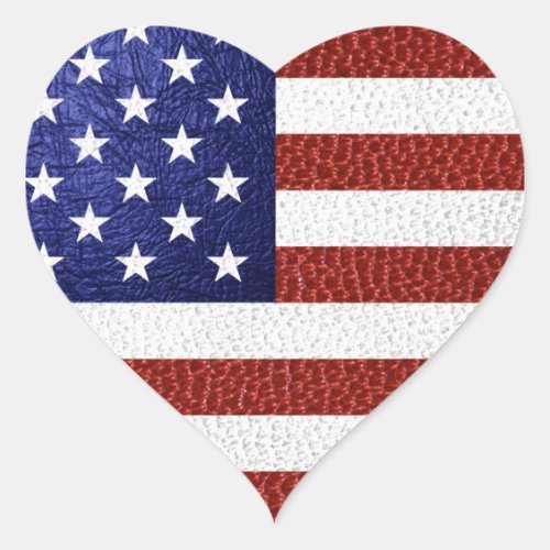Faux Red White Leather USA Flag Heart Sticker