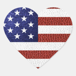 Faux Red White Leather USA Flag Heart Sticker