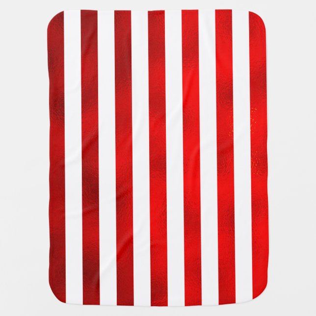 Faux Red White Vertical Stripes “Candy Stripe” Stroller Blanket (Front)