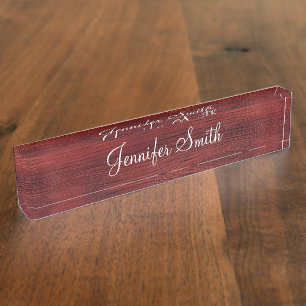 Faux Red Wood Desk Name Plate