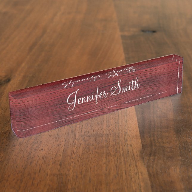 Faux Red Wood Desk Name Plate (Side)