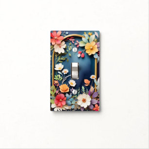 Faux Relief Colorful Floral Flower Garden Blue Light Switch Cover