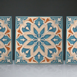Faux Relief Floral Moroccan Tile Home Decor Accent