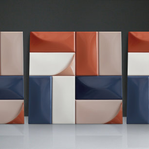 Faux Relief Glazed Blue Burnt Orange Home Decor Ceramic Tile