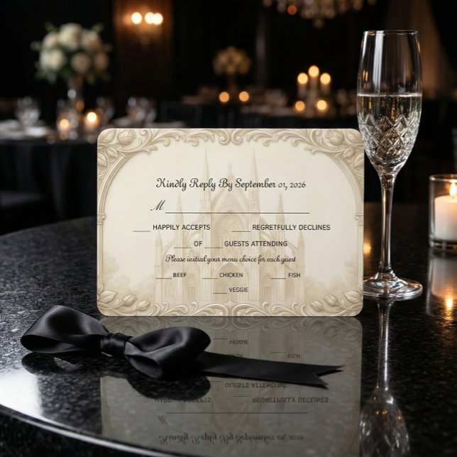 Faux Relief Stone Cathedral Sketch Formal RSVP Card (Creator Uploaded)