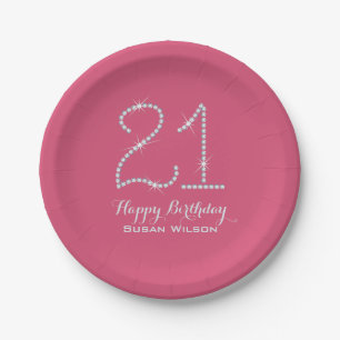 Faux Rhinestone 21st Birthday Paper Plates