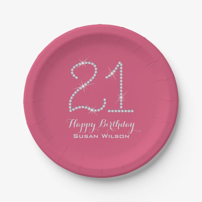 Faux Rhinestone 21st Birthday Paper Plates (Front)