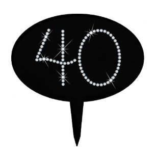 Faux Rhinestone 40th Birthday Cake Topper