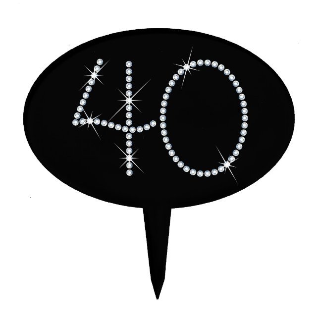 Faux Rhinestone 40th Birthday Cake Topper (Front)
