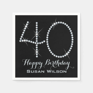 Faux Rhinestone 40th Birthday Napkins