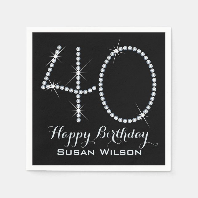 Faux Rhinestone 40th Birthday Napkins (Front)