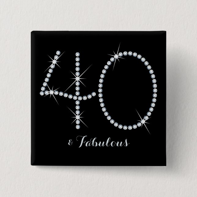 Faux Rhinestone 40th Birthday Pinback Button (Front)