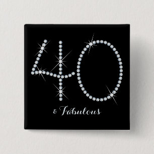 Faux Rhinestone 40th Birthday Pinback Button