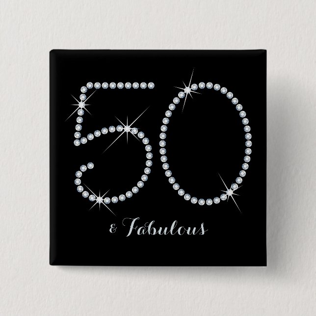 Faux Rhinestone 50th Birthday Button (Front)