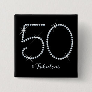 Faux Rhinestone 50th Birthday Button
