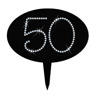 Faux Rhinestone 50th Birthday Cake Topper