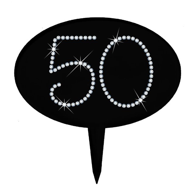 Faux Rhinestone 50th Birthday Cake Topper (Front)