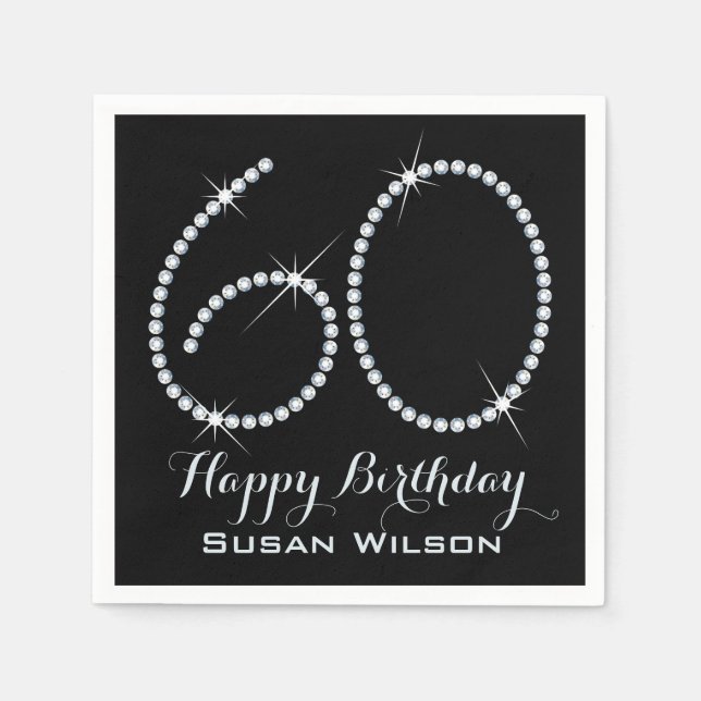 Faux Rhinestone 60th Birthday Paper Napkins (Front)
