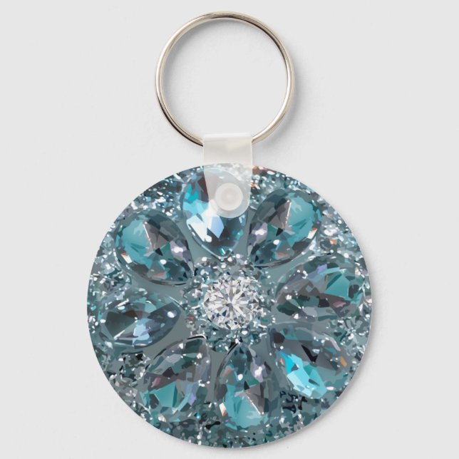 Faux Rhinestone Jewel Bling Glitzy Keychain (Front)