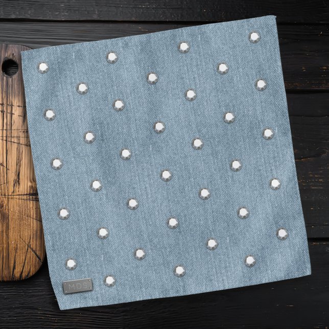 Faux Rhinestone Silver Monogram Blue Dog Bandana (Just add your initials!)