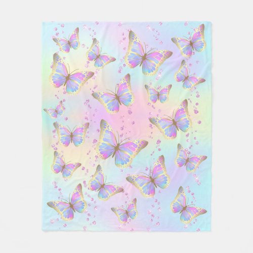 faux rhinestones pastel butterflies fleece blanket