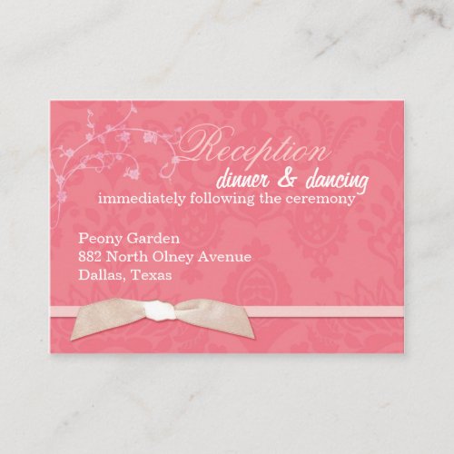 Faux Ribbon Coral Pink Wedding Reception (3.5x2.5) Business Cards