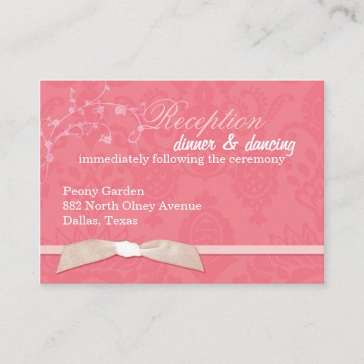 Customizable Faux Ribbon Coral Pink Wedding Reception (3.5x2.5) Business Cards