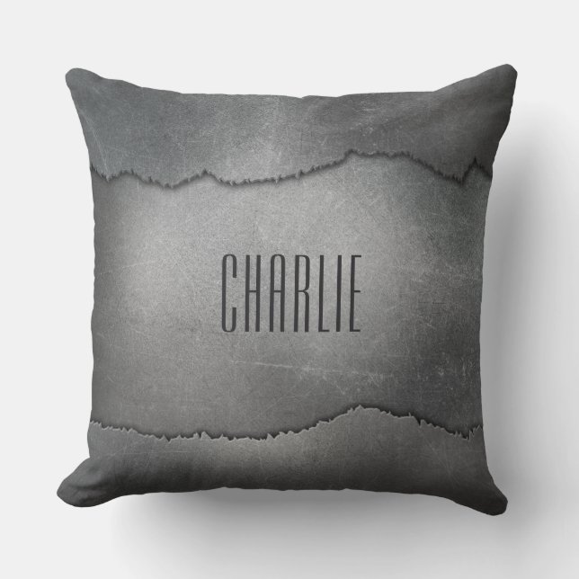 Faux Ripped Metal custom monogram throw pillows (Front)