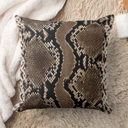 Faux Rock Python Snake Skin Throw Pillow