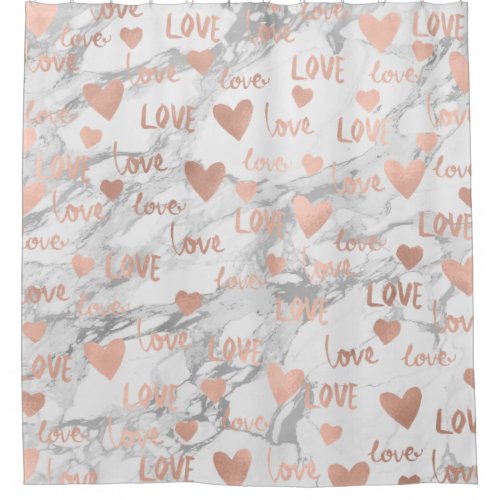 Faux Rose Blush Heart Love White Fancy Gray Marble Shower Curtain