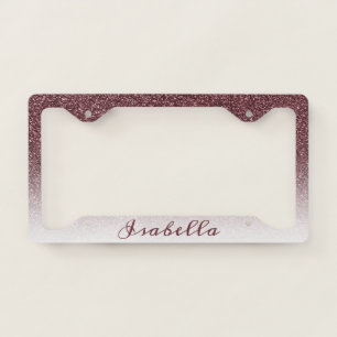 Faux Rose Glitter Gradient Custom Name License Plate Frame