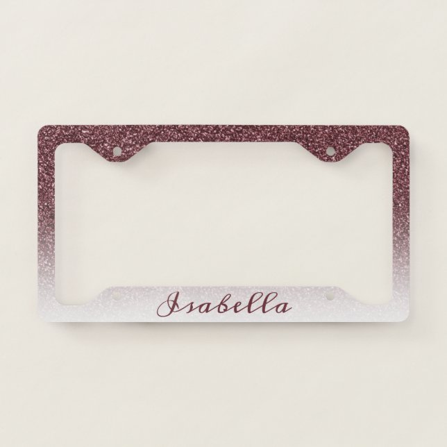 Faux Rose Glitter Gradient Custom Name License Plate Frame (Front)