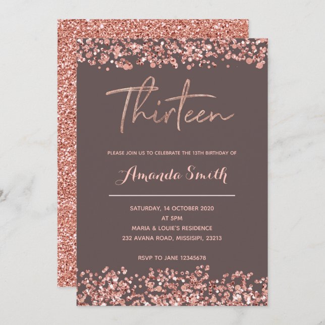 Faux Rose gold 13th Birthday Invitation (Front/Back)