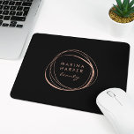 Faux Rose Gold Abstract Logo Mouse Pad<br><div class="desc">Chic personalized mousepad displays your business name or choice of custom text inside a faux rose gold foil abstract circle element on a black background.</div>