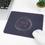 Faux Rose Gold Abstract Logo Mouse Pad<br><div class="desc">Chic personalized mousepad displays your business name or choice of custom text inside a faux rose gold foil abstract circle element on a rich midnight blue background.</div>