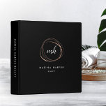Faux Rose Gold Abstract Monogram Logo 3 Ring Binder<br><div class="desc">Keep track of your product inventory, appointments, customer data and more with our chic black binder. Design features your initial(s) or monogram in calligraphy script inside a faux rose gold foil abstract circle element. Personalize with two lines of custom text beneath, and add additional custom text to the spine. Perfect...</div>