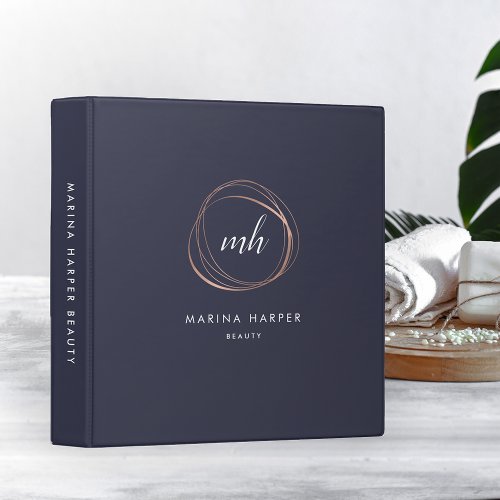 Faux Rose Gold Abstract Monogram Logo 3 Ring Binder