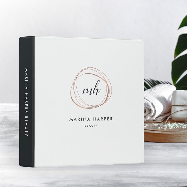 Faux Rose Gold Abstract Monogram Logo 3 Ring Binder (Creator Uploaded)