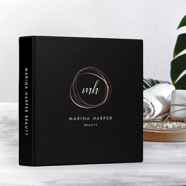 Faux Rose Gold Abstract Monogram Logo 3 Ring Binder (Creator Uploaded)