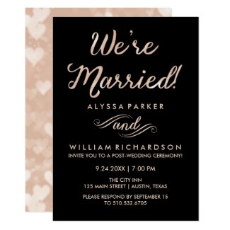 Faux Rose Gold and Black Post Wedding Ceremony Invitation