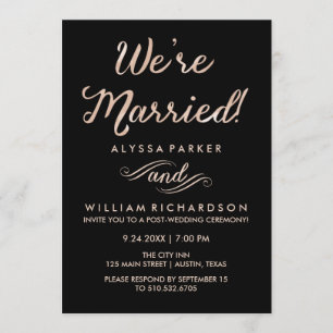 Faux Rose Gold and Black Post Wedding Ceremony Invitation