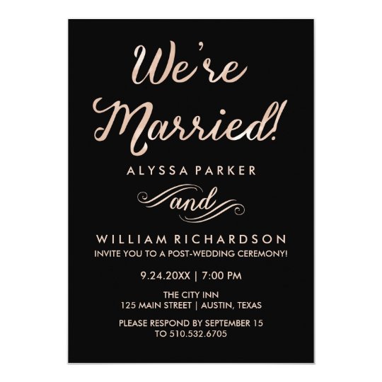 Faux Rose Gold And Black Post Wedding Ceremony Invitation Zazzle Faux Rose Gold And Black Post Wedding Ceremony Invitation