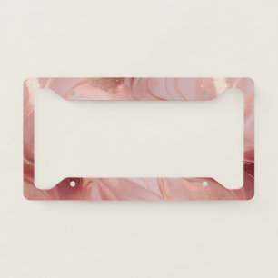 Faux Rose Gold and Glitter Marbled License Plate Frame
