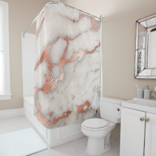 faux rose gold and grey marble stone shower curtain