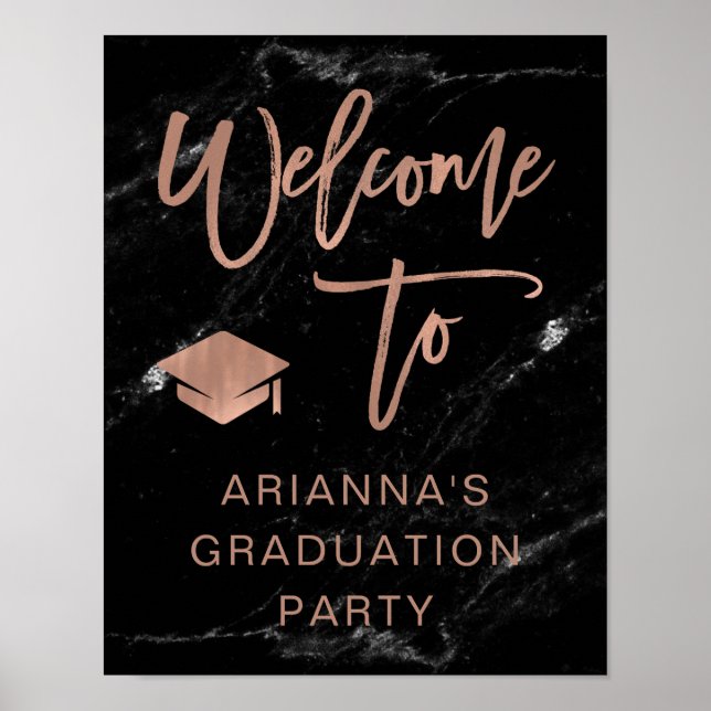 Faux Rose Gold and Marble | Grad Party Welcome Poster (Front)
