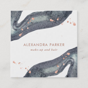 Faux Rose Gold and Watercolor Gray Geode   Square Business Card