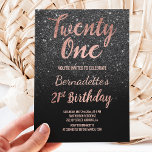 Faux rose gold black faux glitter 21st Birthday Invitation<br><div class="desc">Faux rose gold black glitter 21st Birthday A modern 21st Birthday party invitation with modern, original and simple faux rose gold foil invitation with black glitter and hand written style brush typography on a fully customizable black color background. . If you need any text changed and customized don't hesitate in...</div>
